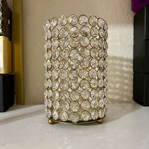 NEW Medium Crystal Candle Holder with Gold Bling Accents